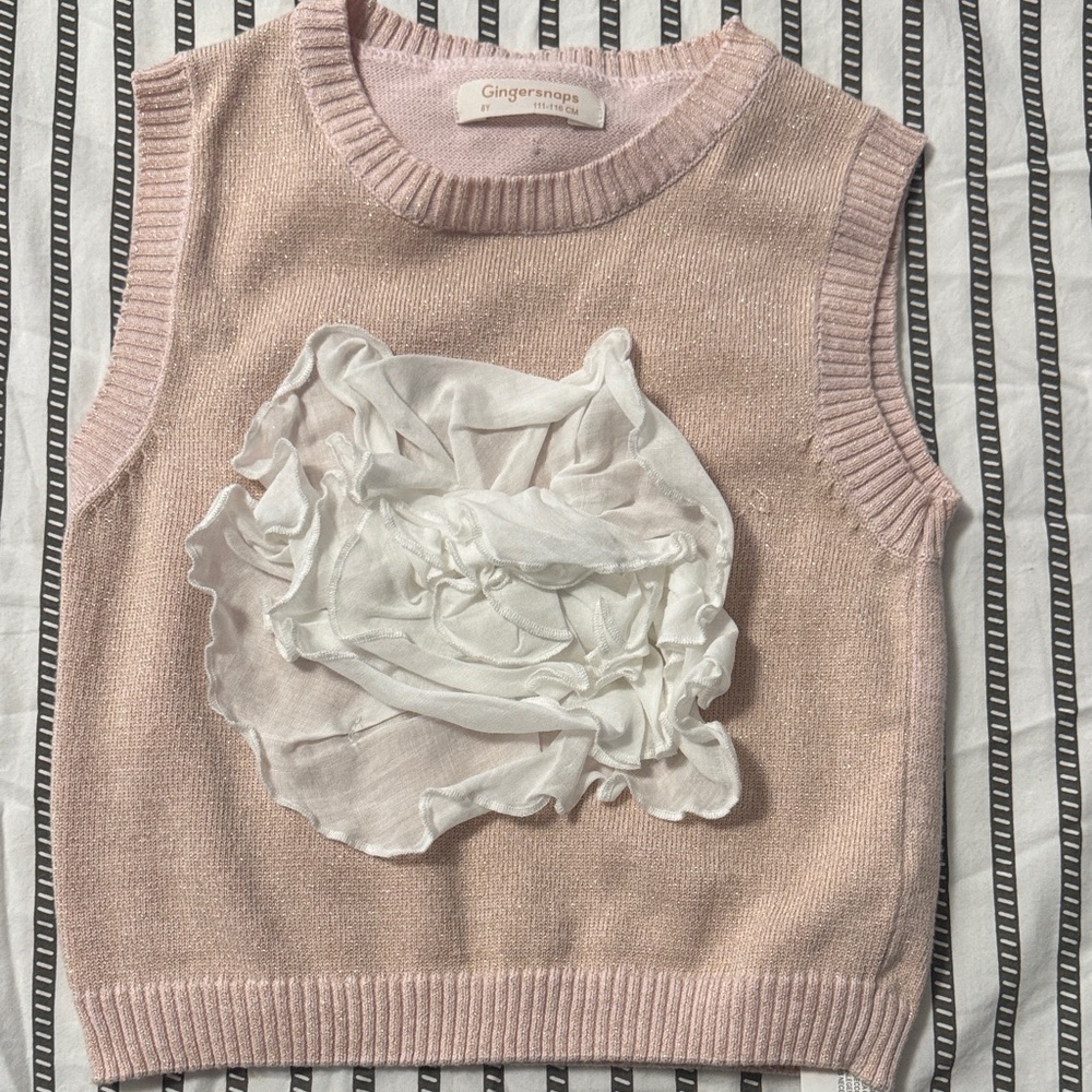 Gingersnaps Pink Sleeveless Sweater with White Floral Detail